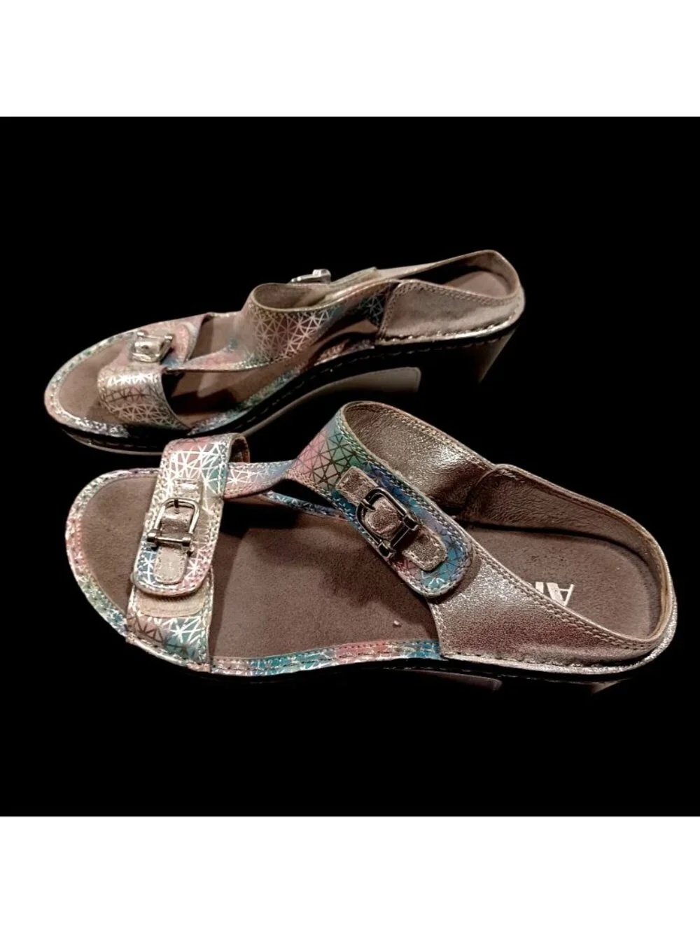 Alegria Lara Sandals Wedge Pretty Baby Metallic Silver Leather Comfort Women's 9